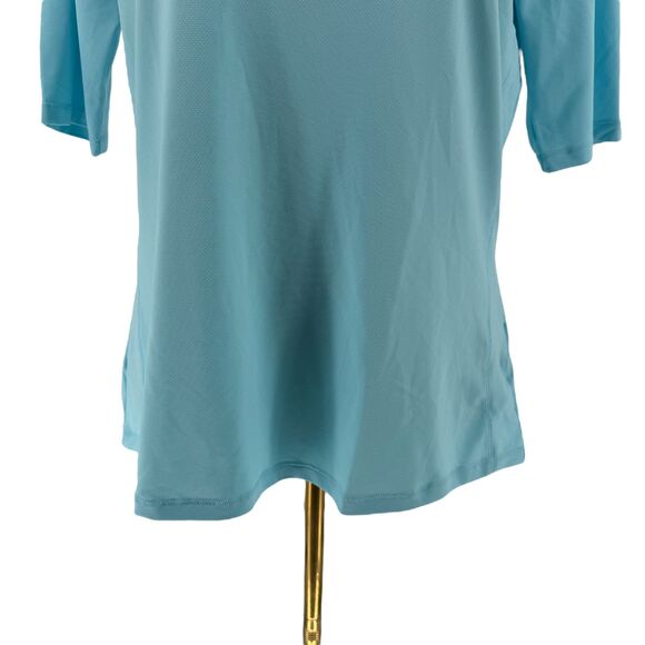 Adidas Golf Mock Polo Shirt Women’s LARGE Bliss Blue Essentials UPF 50 HM5543 - Picture 5 of 12